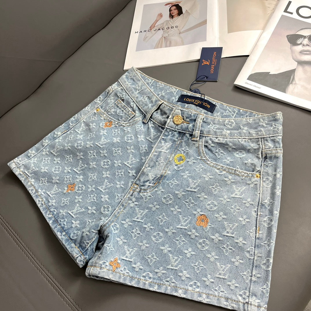 0528 Macaroon embroidered denim shorts