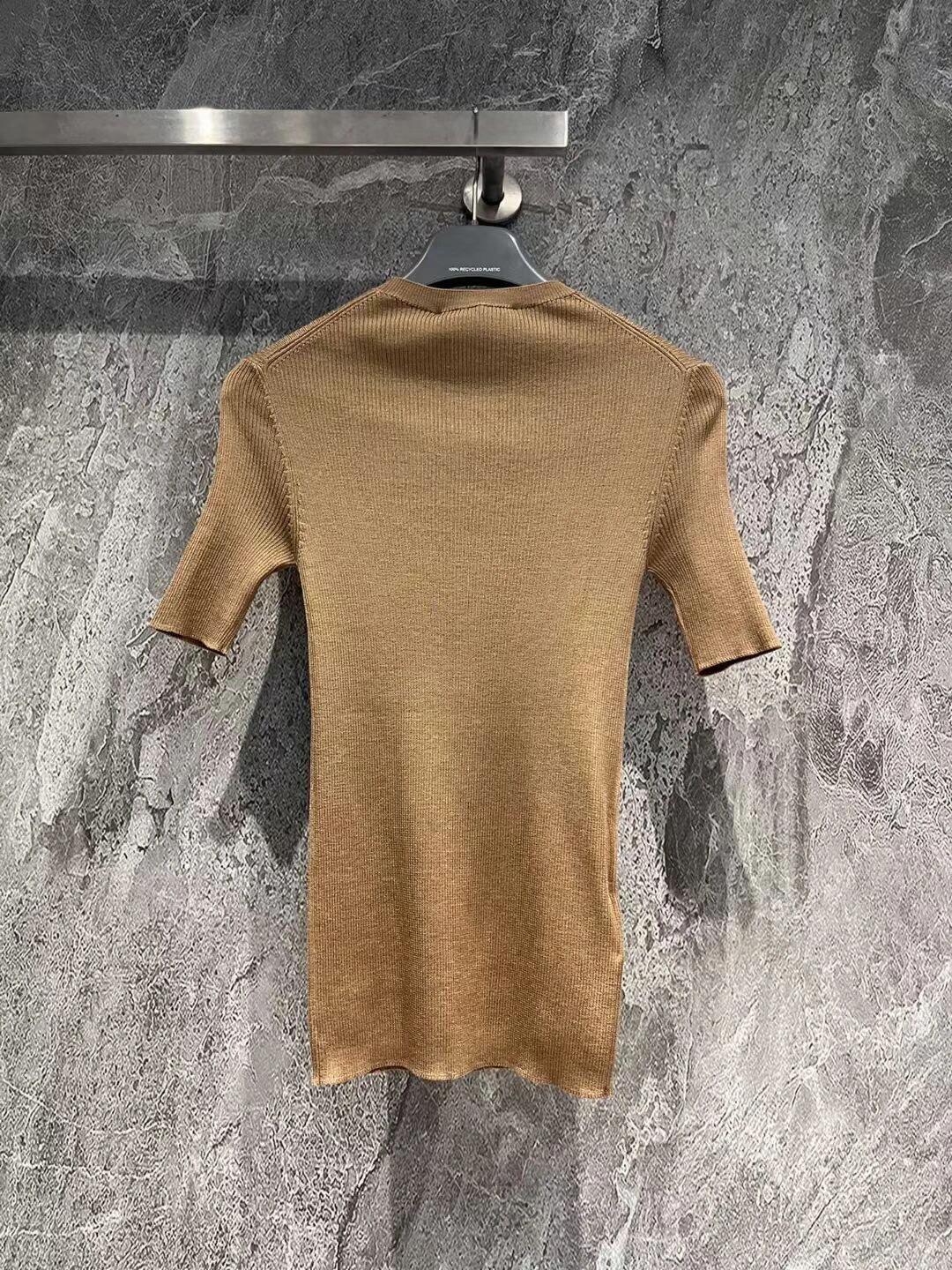 0528 Milk tea color knitted short sleeves