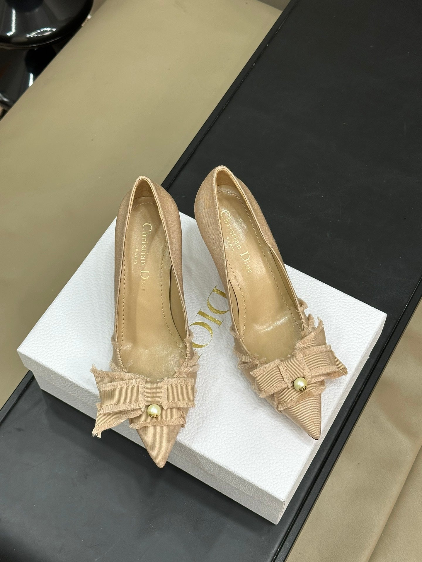 0528 24ss new arrival~ cd home bow 🎀 pearl cat heel small shoes