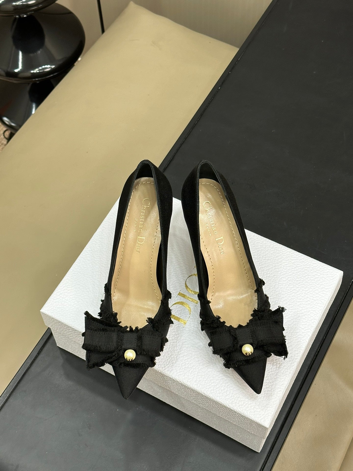 0528 24ss new arrival~ cd home bow 🎀 pearl cat heel small shoes