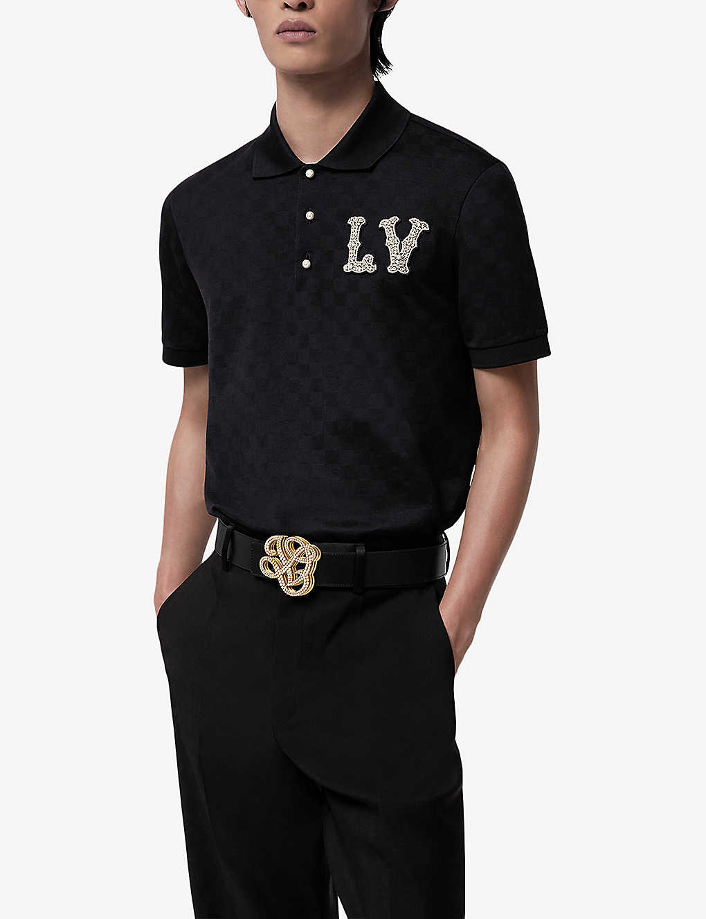 0528 L's Brand-embroidered short-sleeve cotton polo shirt