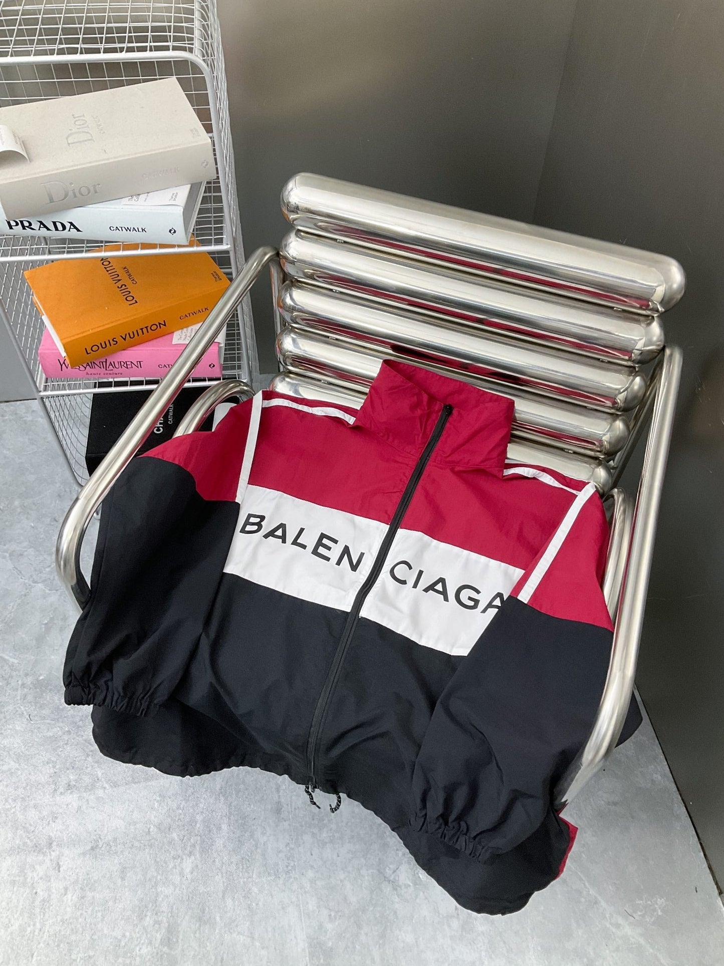 250224 New red patchwork slogan hardshell jacket