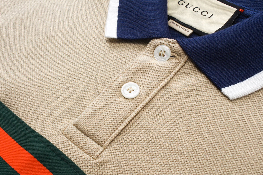250313 New high quality tri-color woven with color contrast patchwork lapel polo