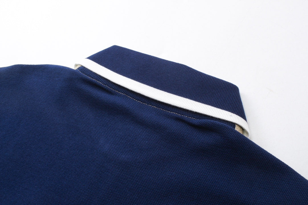 250313 New high quality tri-color woven with color contrast patchwork lapel polo