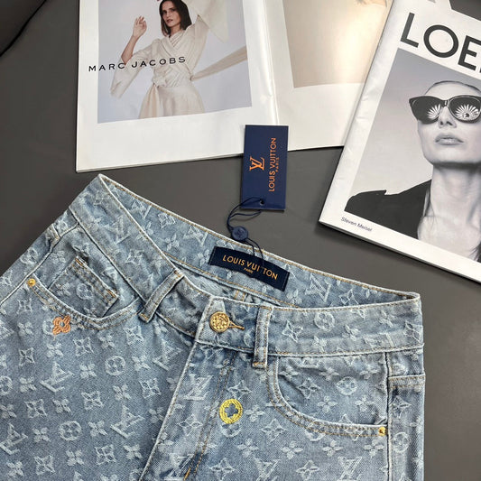 0528 Macaroon embroidered denim shorts