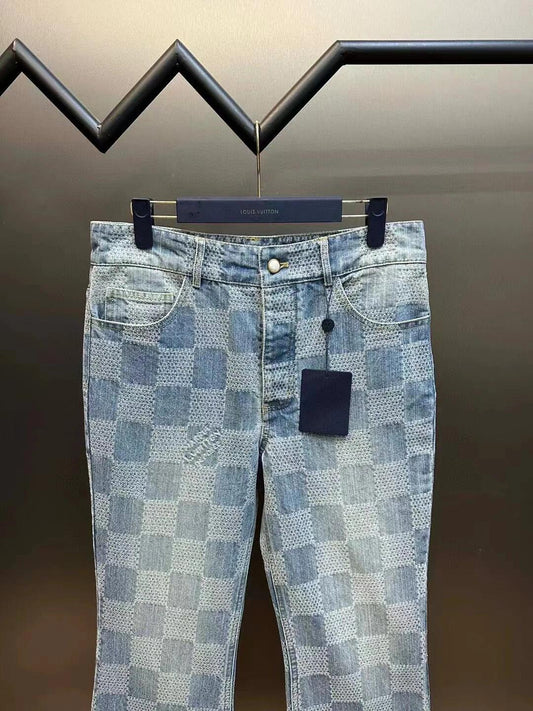 0528 Checkerboard casual jeans