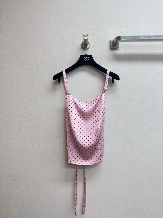 0528 Polka dot backless halter top