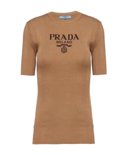 0528 Milk tea color knitted short sleeves