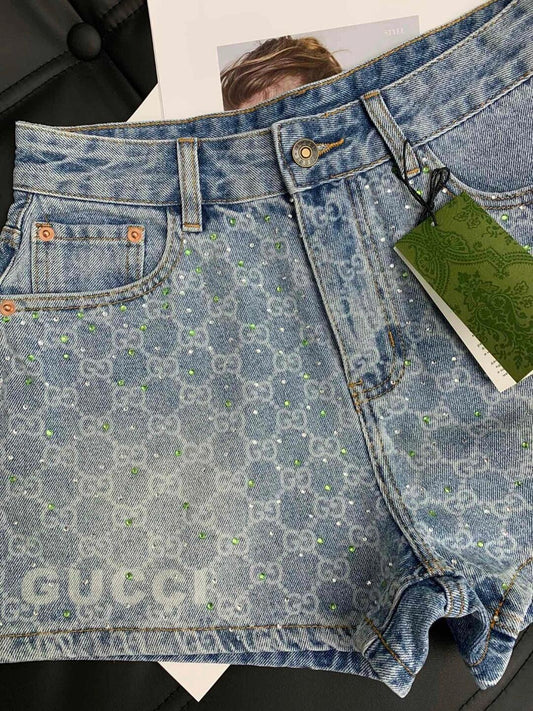 0528 Rhinestone denim shorts