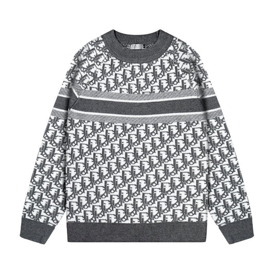 All Over Monogram Jacquard Crew Neck Sweater