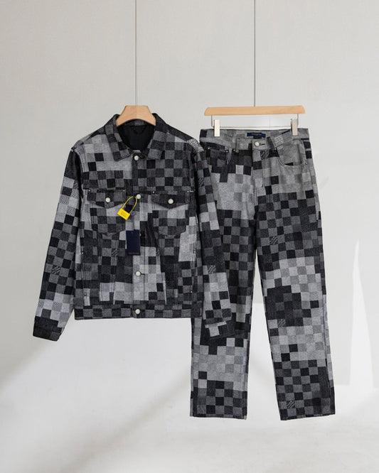 250404 New high-quality black checkered denim jacket