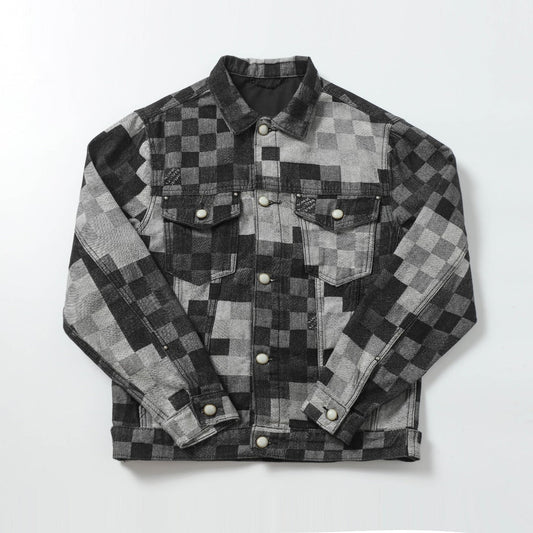 250404 New high-quality black checkered denim jacket