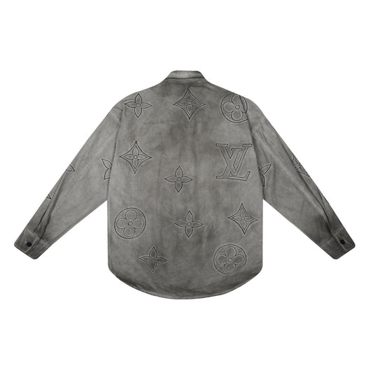 250520 New flower-position heavy industry color-blocking encrypted satin shirt
